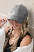Close-up of soft suede texture on grey cap
