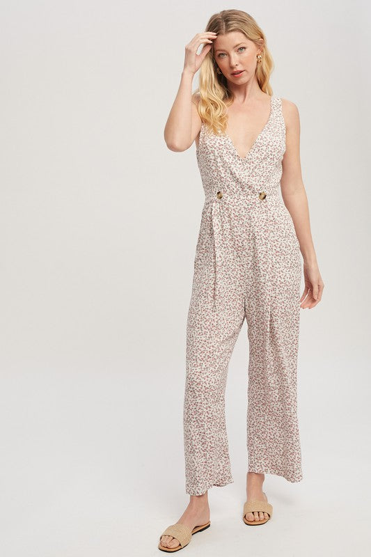 AVAH-Bloom Beauty Sleeveless Floral Jumpsuit-White