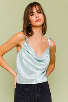 Touch Of Luxe Cowl Neck Cami Top-Sage Green-Avah Couture