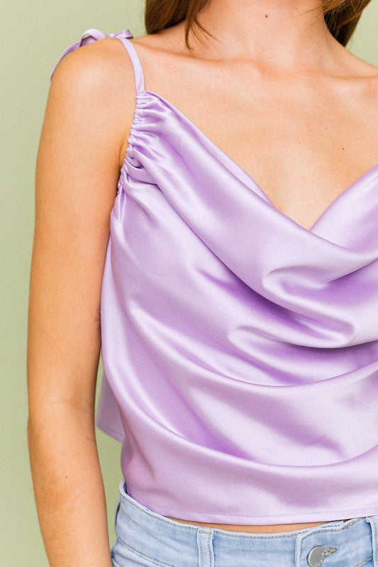 Touch Of Luxe Cowl Neck Cami Top-Lavender-Avah Couture