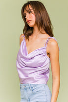 Touch Of Luxe Cowl Neck Cami Top-Lavender-Avah Couture