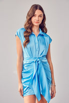Trendy Tropics Button-Up Mini Dress-Blue-Avah