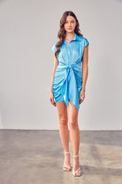 Trendy Tropics Button-Up Mini Dress-Blue-Avah