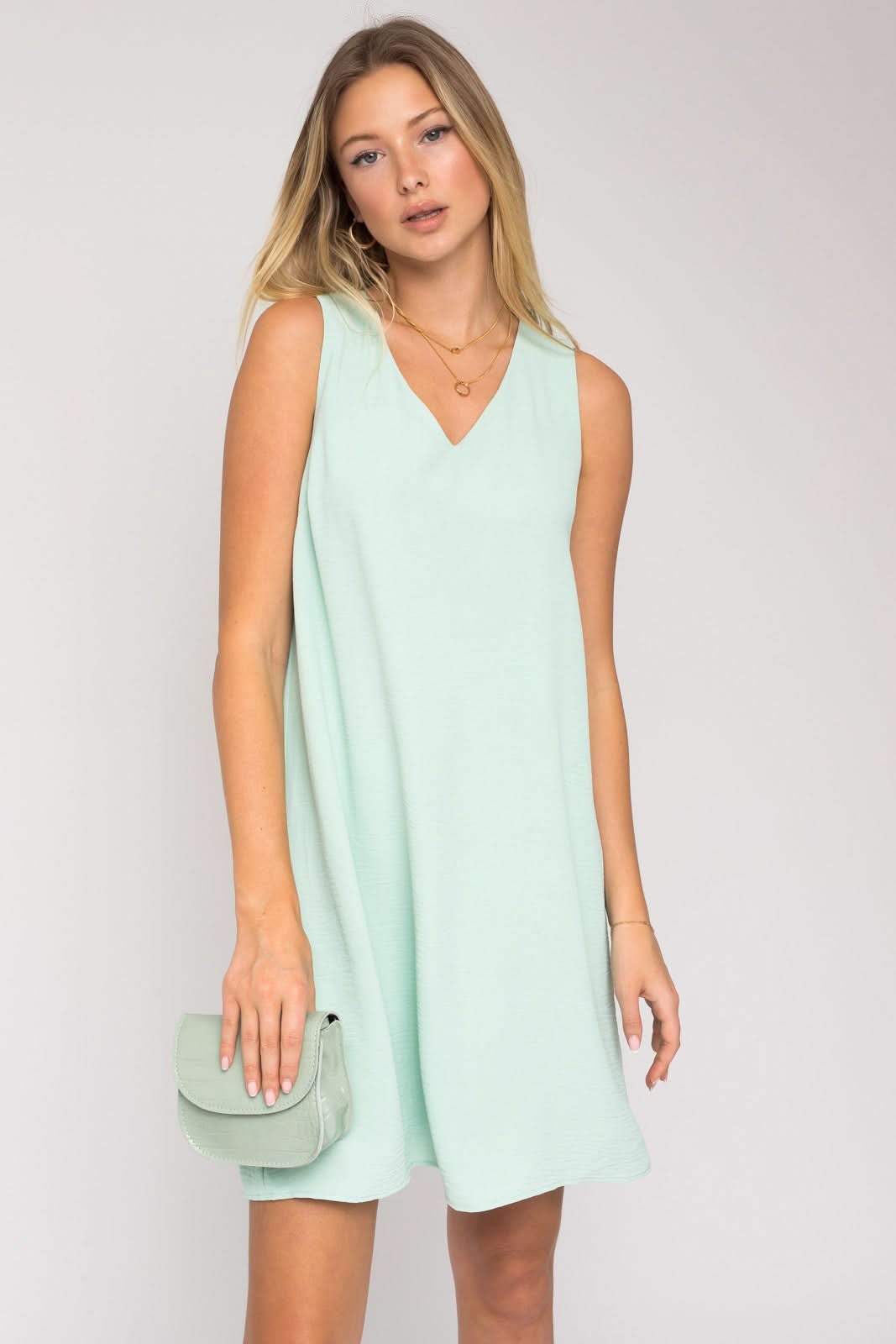 Sleek Simplicity V- Neck Sleeveless Shift Dress