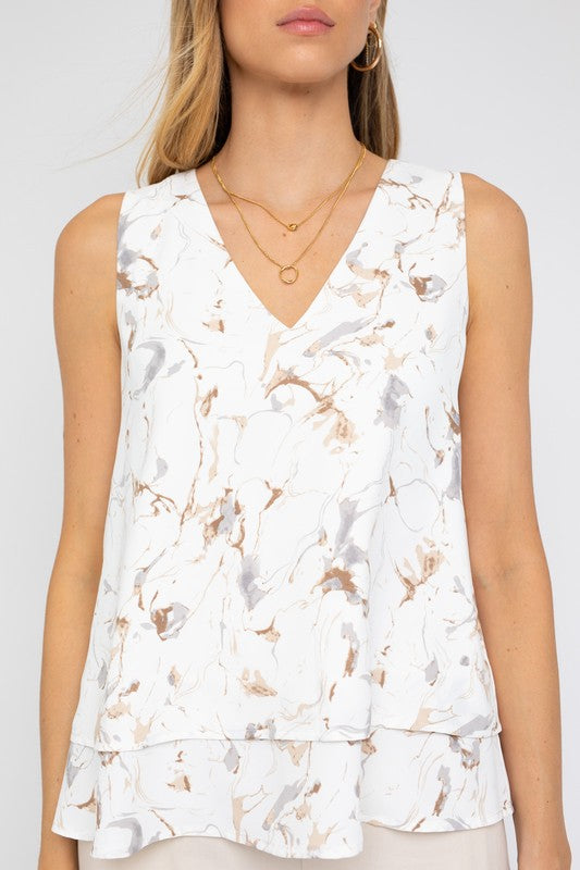Sweet Touch Sleeveless Top With Layered Bottom-Ivory-AVAH