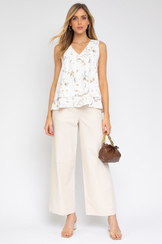 Sweet Touch Sleeveless Top With Layered Bottom-Ivory-AVAH