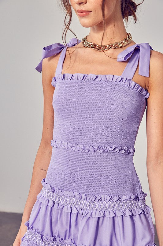 Sweet And Simple Ruffle Tiered Mini Dress-Lavender-Avah Couture