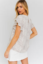 AVAH-Peak Performance Ruffle Sleeve Floral Top-Grey and Cream Ditsy