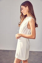 AVAH-Modern Collared Sleeveless White Mini Dress