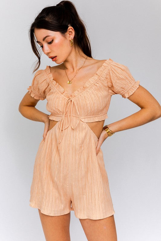 AVAH-Trimmed With Love Cutout Romper-Peach