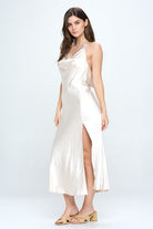 AVAH-Lustrous Elegance Satin Maxi Dress-Champagne 