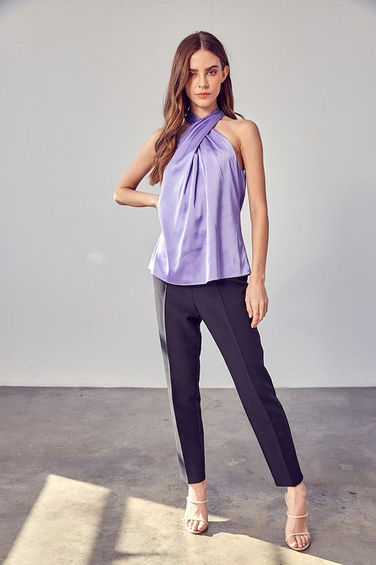 AVAH-Essential Chic Sleeveless Cross Front Top-Lavender