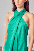 AVAH-Essential Chic Sleeveless Cross Front Top-Green