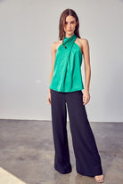 AVAH-Essential Chic Sleeveless Cross Front Top-Green