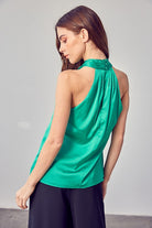 AVAH-Essential Chic Sleeveless Cross Front Top-Green