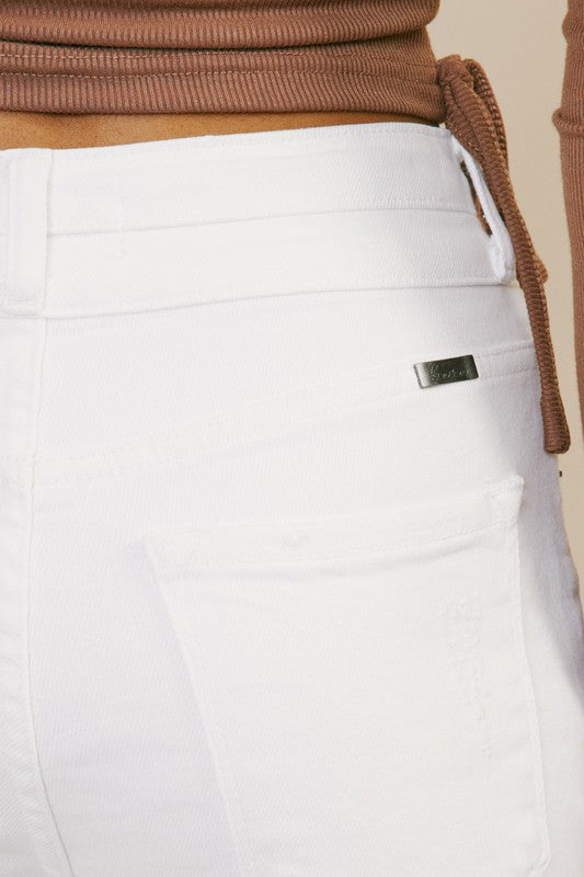 Enriched High Rise Distressed White Jeans-AVAH