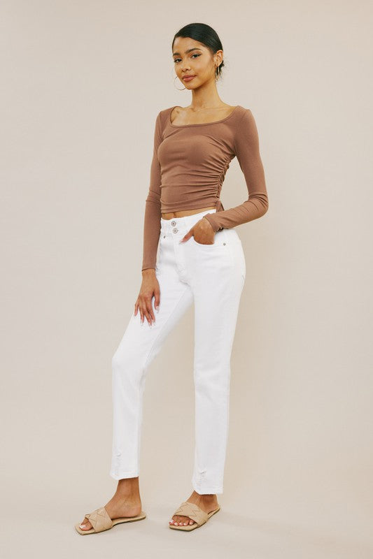 Enriched High Rise Distressed White Jeans-AVAH