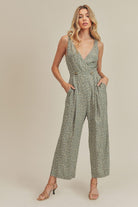 AVAH-Bloom Beauty Sleeveless Floral Jumpsuit-Sage Green