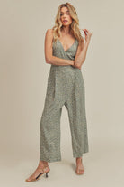 AVAH-Bloom Beauty Sleeveless Floral Jumpsuit-Sage Green