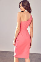 Graced One Shoulder Midi Dress-Pink-Avah 