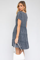 AVAH Weekend Vibe V Neck Babydoll Mini Dress-Grey