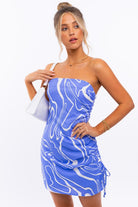 Summer Heat Ruched Strapless Mini Dress - Blue-AVAH