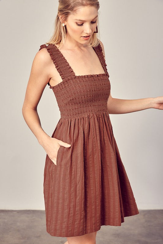 AVAH-Make Memories Sleeveless Smocked Mini Dress-Brown