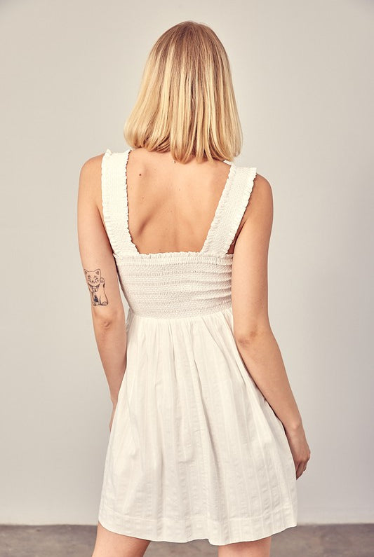 AVAH-Make Memories Sleeveless Smocked Mini Dress-White