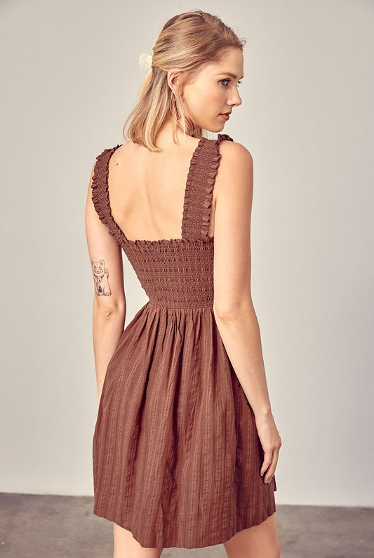 AVAH-Make Memories Sleeveless Smocked Mini Dress-Brown