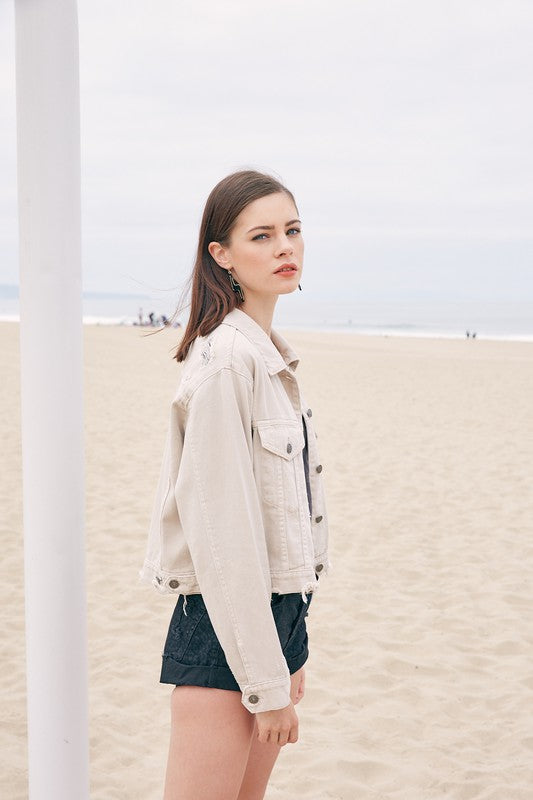 Everyday Essential Cropped Denim Jacket- Bone-AVAH