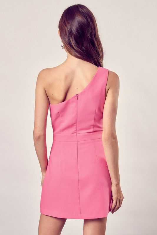 Simply Chic One Shoulder Pink Mini Dress-AVAH