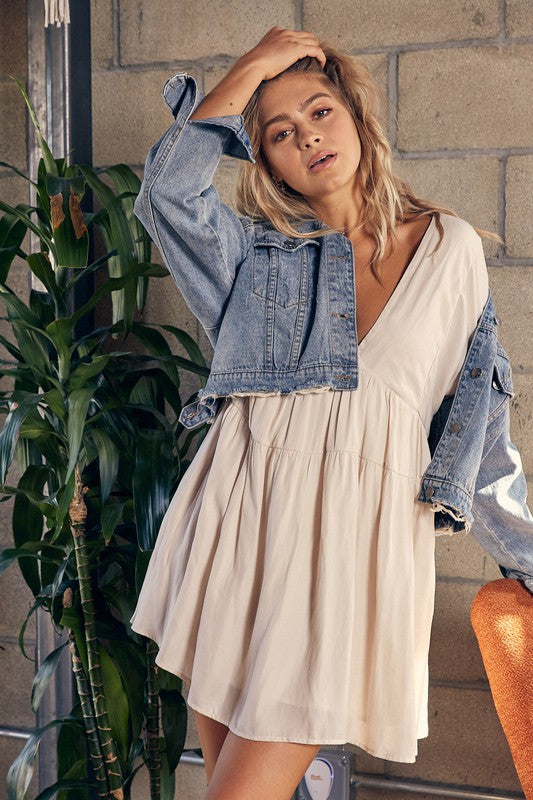 Everyday Essential Cropped Denim Jacket- Blue-AVAH