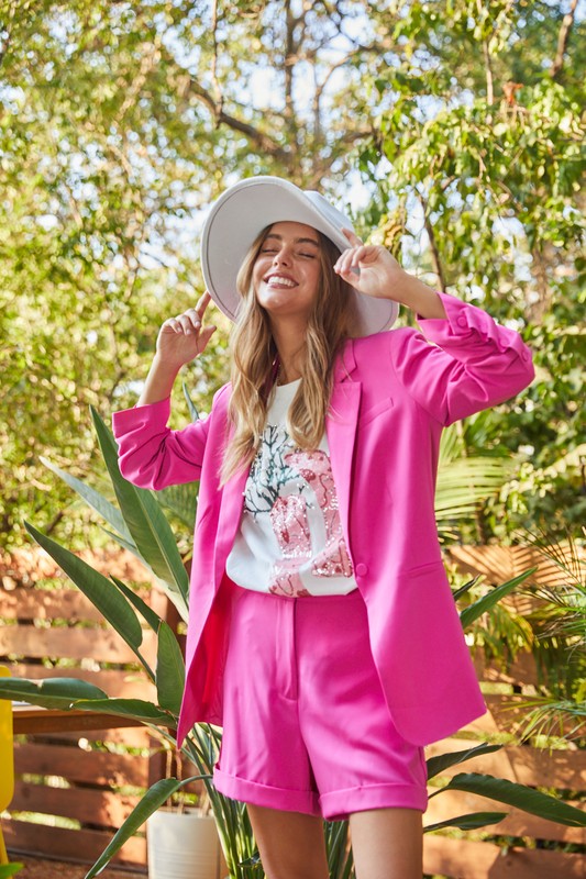 Be Your Own Boss Single Button Blazer And Short Set-Hot Pink-AVAH