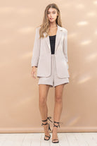 Be Your Own Boss Single Button Blazer And Short Set-Khaki-AVAH