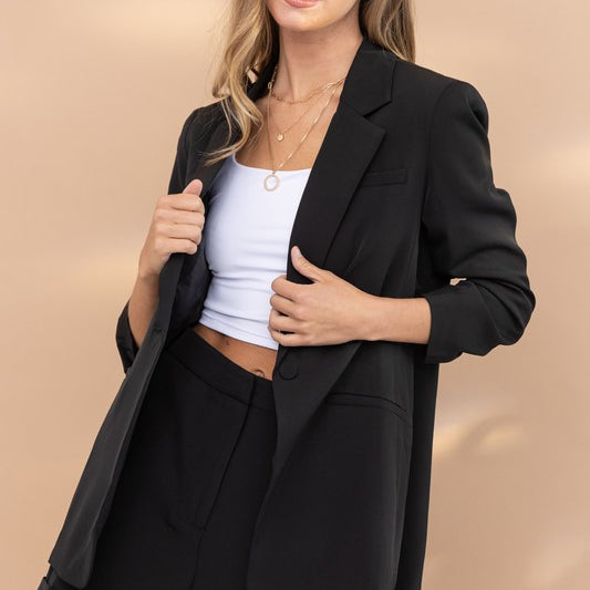 Be Your Own Boss Single Button Blazer And Short Set-Black-AVAH