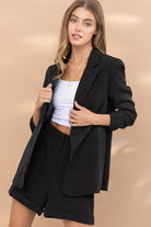 Be Your Own Boss Single Button Blazer And Short Set-Black-AVAH