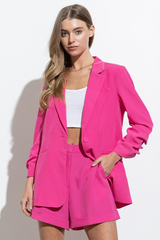 Be Your Own Boss Single Button Blazer And Short Set-Hot Pink-AVAH