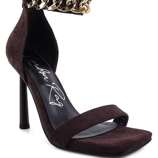 Last Chance Ankle Strap High Heeled Sandal-Brown-AVAH