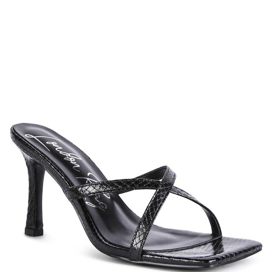 Trendy Croc-Textured Mid-Heel Sliders Sandals