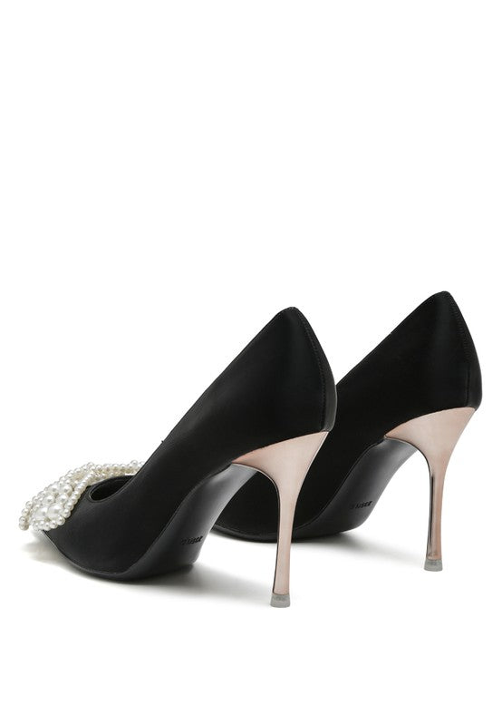 Pearl Blossom Pointed Toe Pumps-Black-Avah