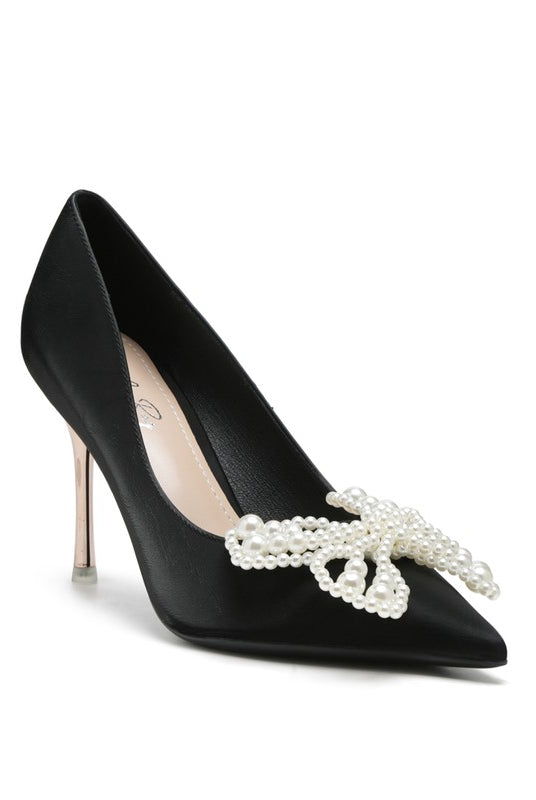 Pearl Blossom Pointed Toe Pumps-Black-Avah