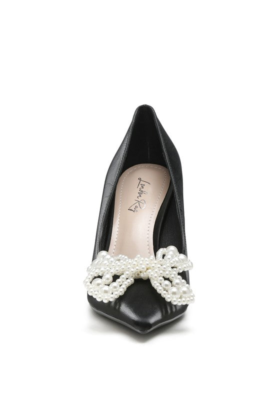 Pearl Blossom Pointed Toe Pumps-Black-Avah