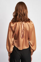 Lustrous Embrace Long Sleeve Satin Top - Tan-Avah