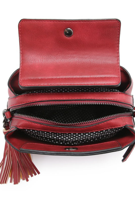 Touch of Personality Vegan Leather Small Crossbody Bag-Red-Avah