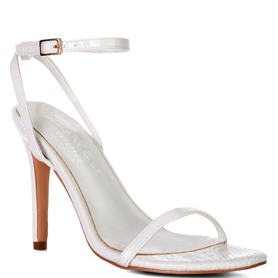 Croc Open Toe Ankle Strap High Heels -Off White-Avah