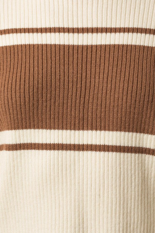 Everlasting Classic Striped Mock Neck Sweater-Ivory-Brown-Avah
