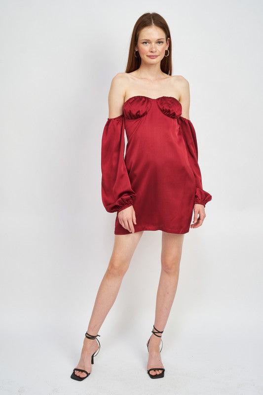 Chic Allure Cut Out Back Off the Shoulder Mini Dress - Burgundy- Avah