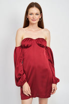 Chic Allure Cut Out Back Off the Shoulder Mini Dress - Burgundy- Avah