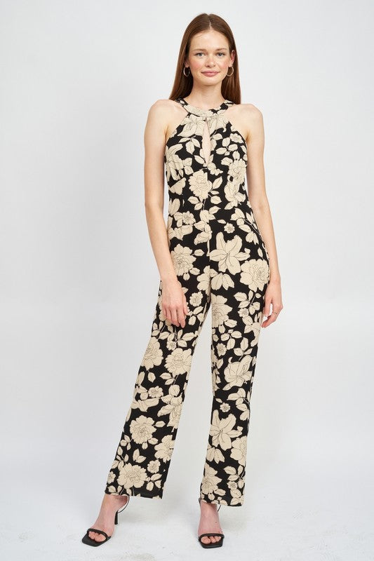 Effortless Style Sleeveless Halter Neck Floral Jumpsuit