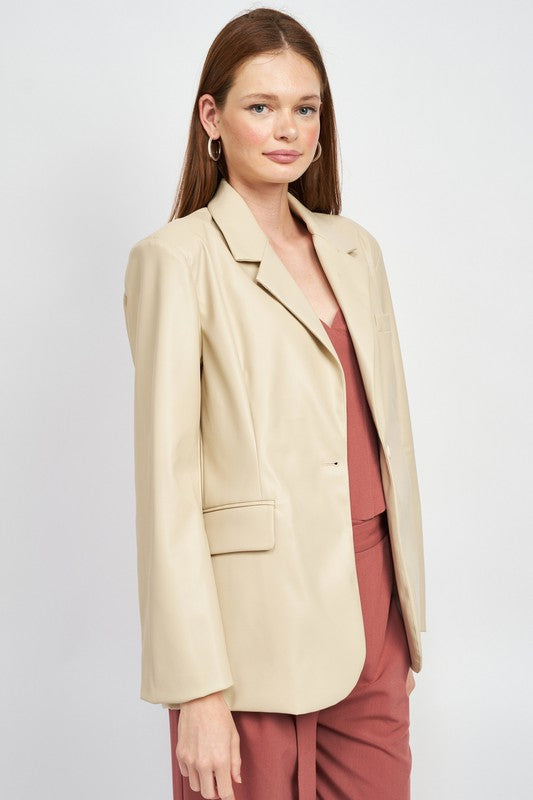 Perfect Duet Oversized Faux Leather Blazer Jacket - Oyster-Avah